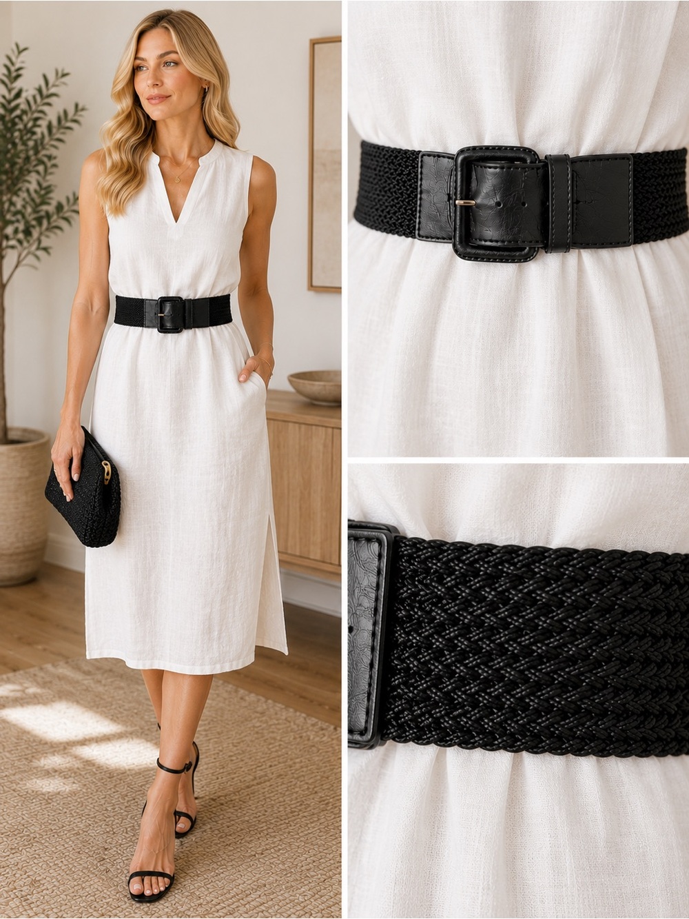 Calvin Klein  Black Braided Belt with leather buckle leather size M